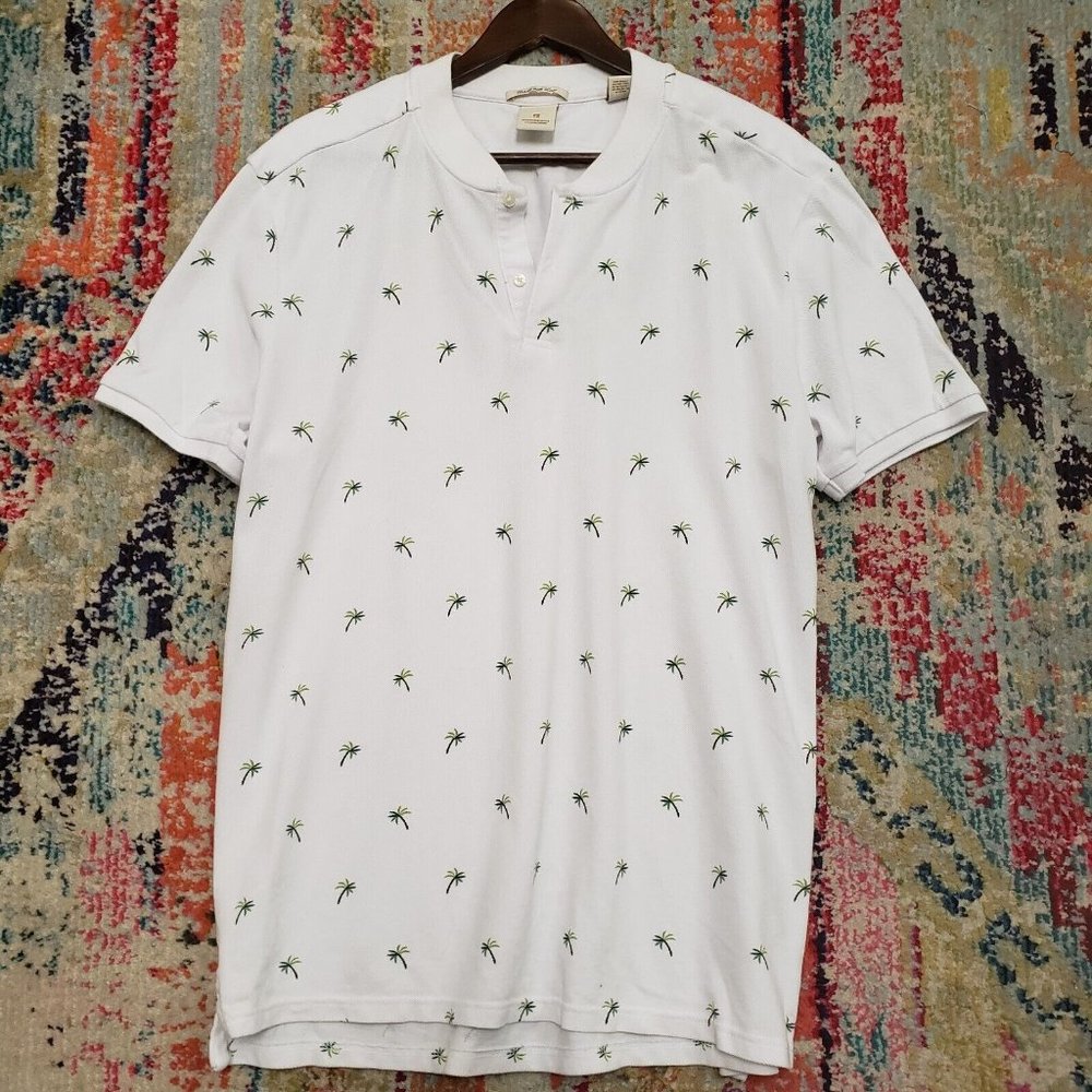 Scotch & Soda Mens Palm Tree Polo Size XXL White Short Sleeve Collar Buttons
